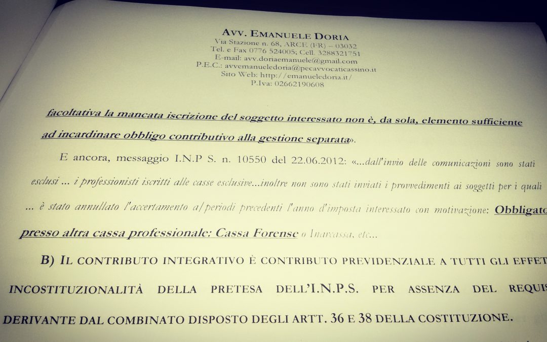 L’I.N.P.S. chiede ai giovani professionisti i contributi relativi alla Gestione Separata di cui alla Legge 335/1995. PRETESA ILLEGITTIMA.