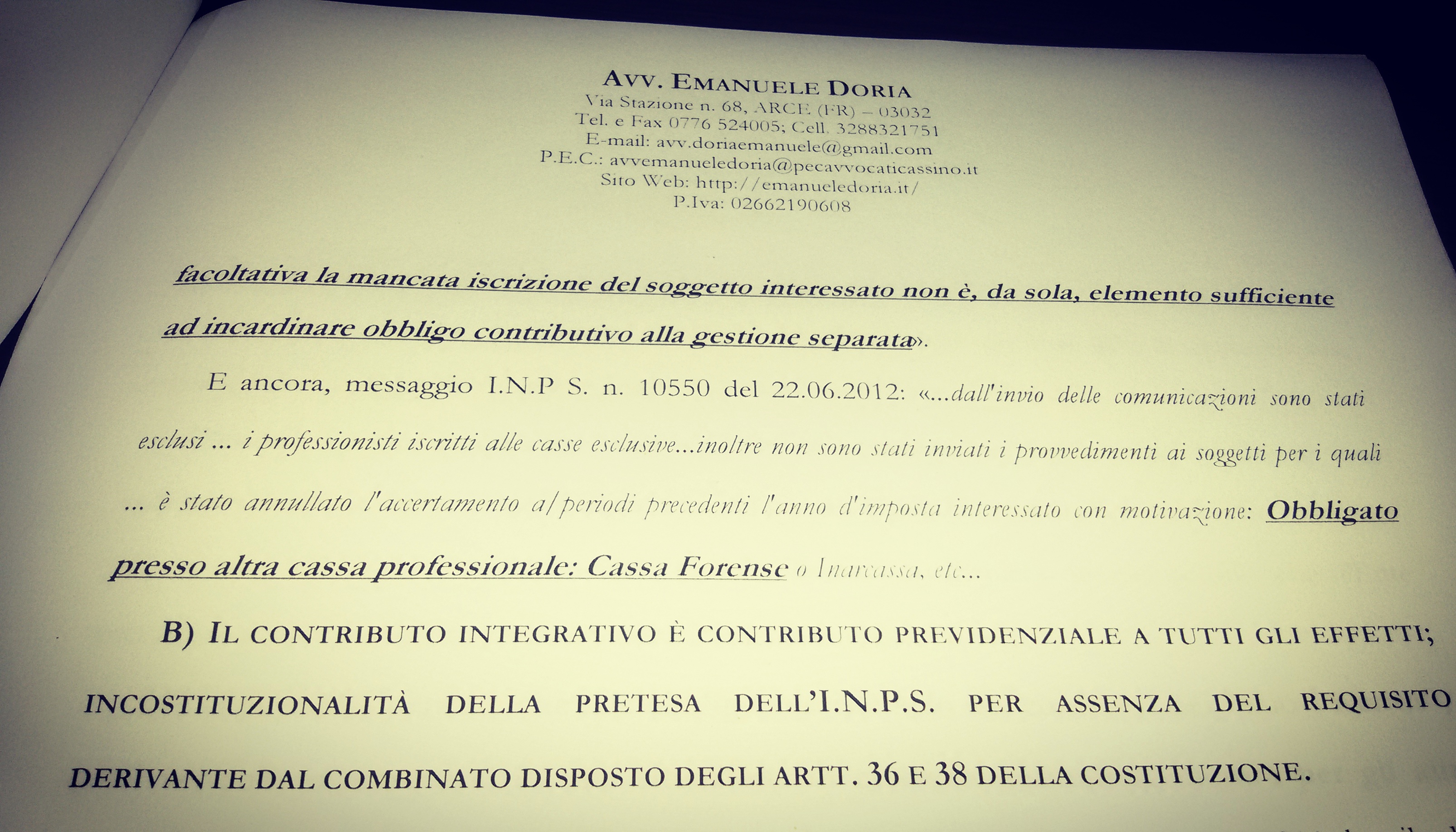 L’I.N.P.S. chiede ai giovani professionisti i contributi relativi alla Gestione Separata di cui alla Legge 335/1995. PRETESA ILLEGITTIMA.